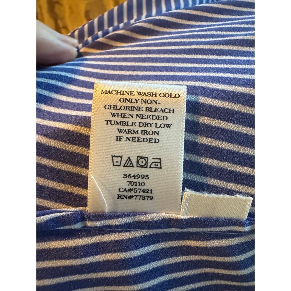 ANN TAYLOR Blue Striped Tie-Front Button Down Blouse Medium Nautical soft - Picture 10 of 11